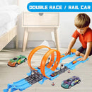 Pista de corrida de carros acrobáticos com rodas duplas, brinquedo educativo e interativo para crianças. Kit de trilhos para montar, ideal para meninos.